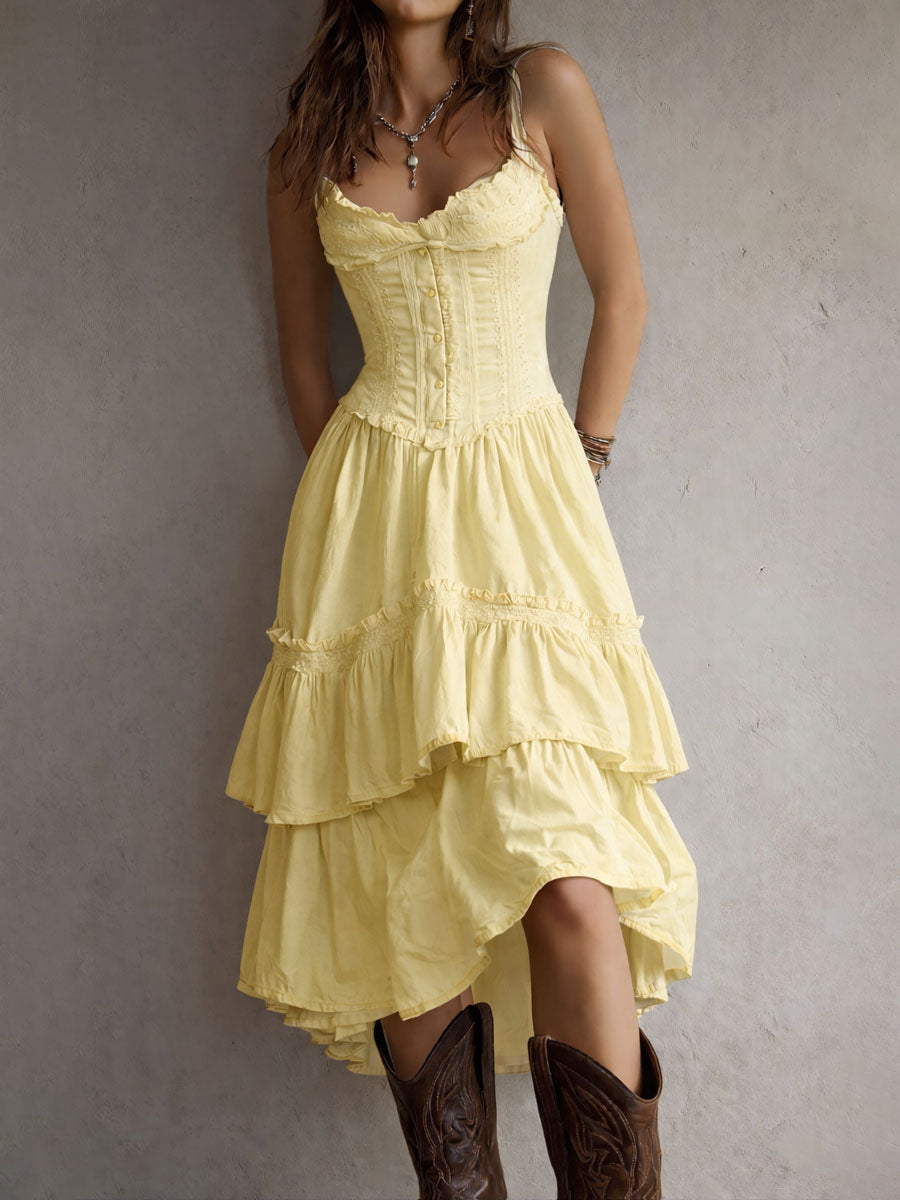 Abito midi boho con corsetto e volant – dettaglio 5