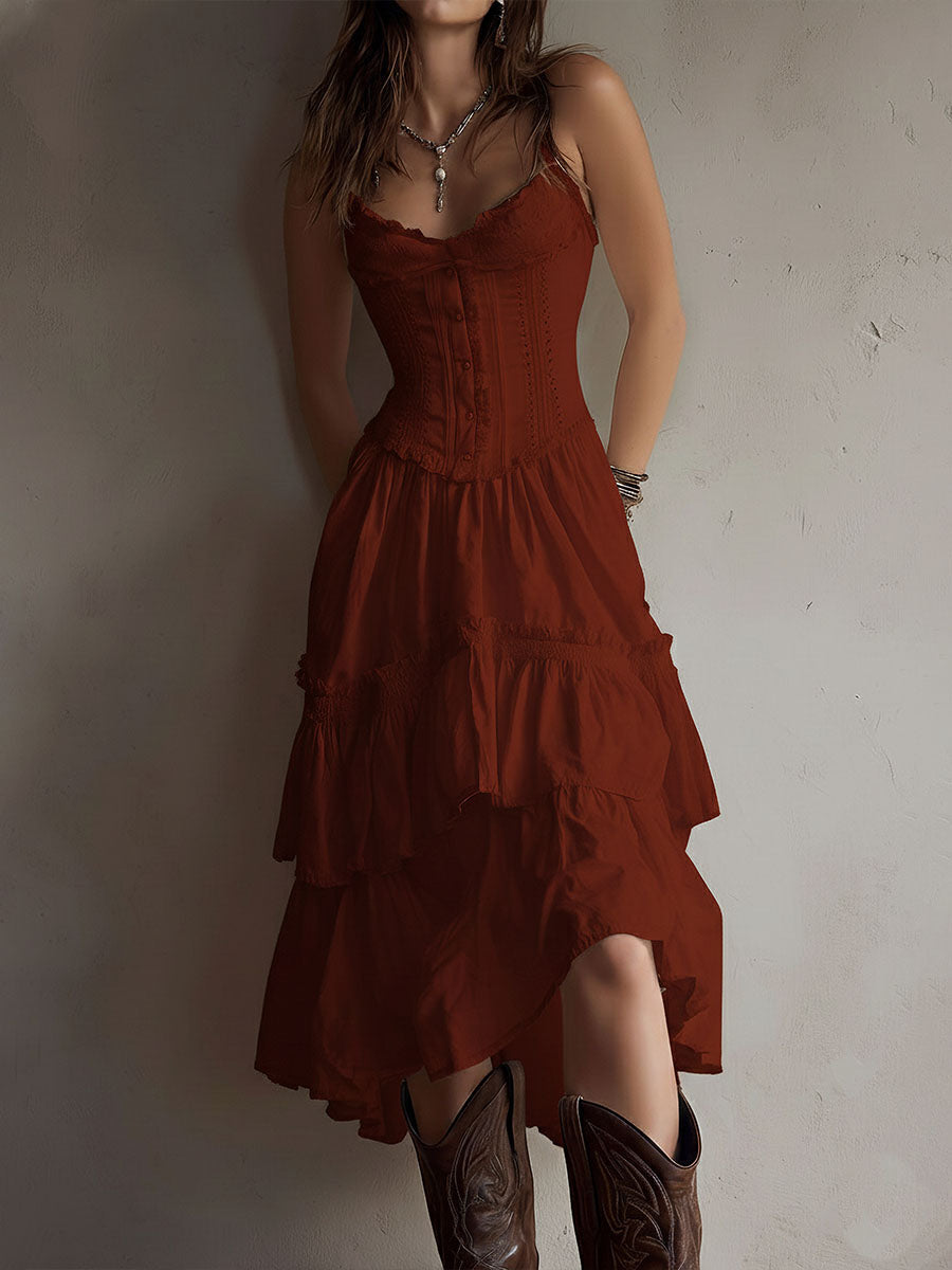Abito midi boho con corsetto e volant – dettaglio 4