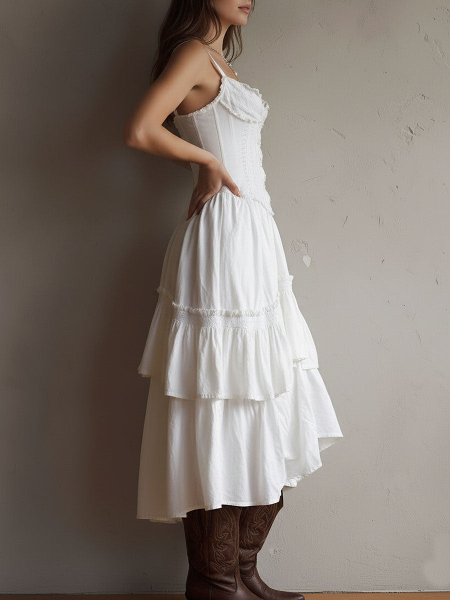 Abito midi boho con corsetto e volant – dettaglio 10