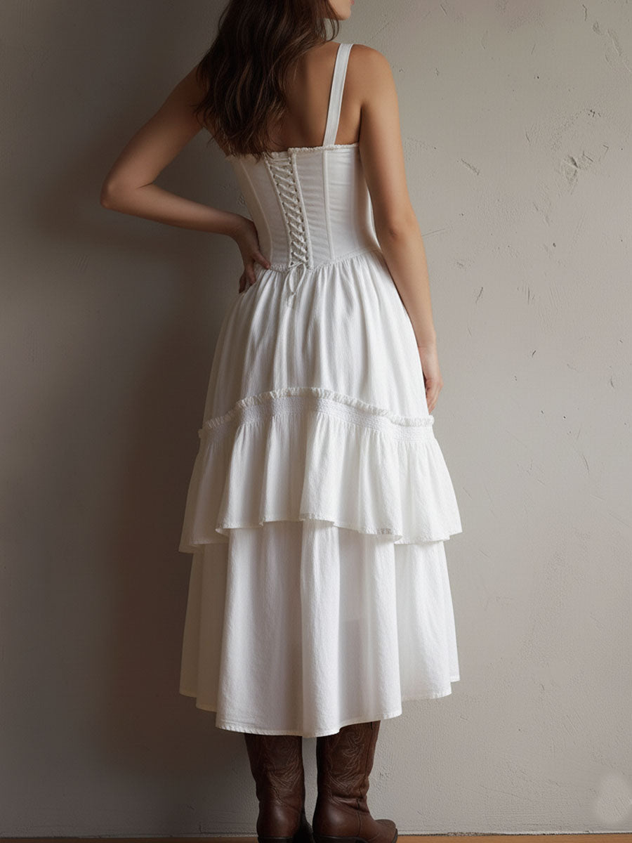 Abito midi boho con corsetto e volant – dettaglio 8