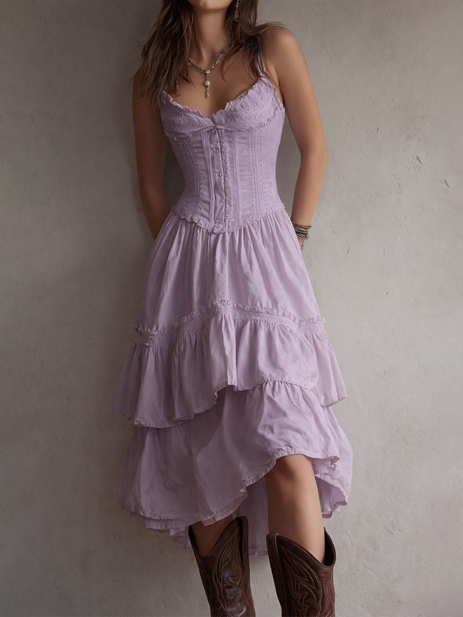 Abito midi boho con corsetto e volant – dettaglio 6