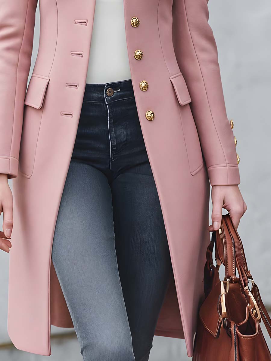 Cappotto in misto lana rosa antico con ricami metallici – dettaglio