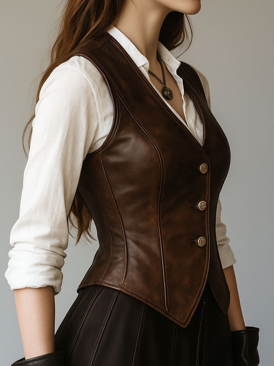 Gilet in pelle marrone – vista posteriore