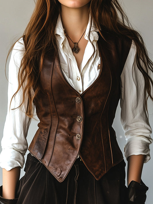 Gilet in pelle marrone – vista frontale
