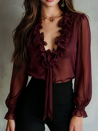 Camicetta in chiffon prugna – vista posteriore