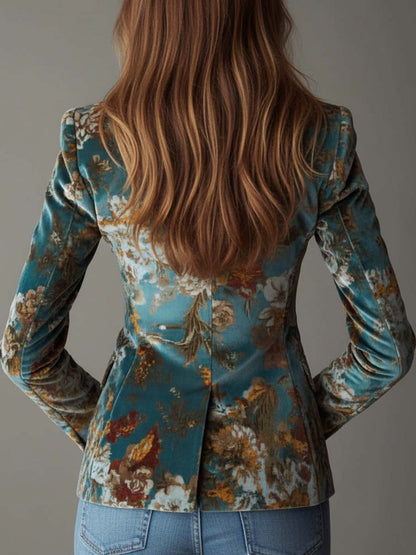 Blazer in velluto floreale verde petrolio – dettaglio del tessuto
