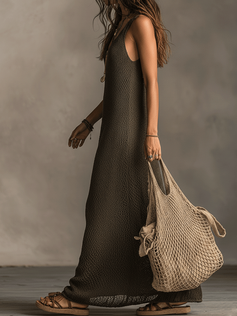 Tuta boho in maglia nera – vista frontale