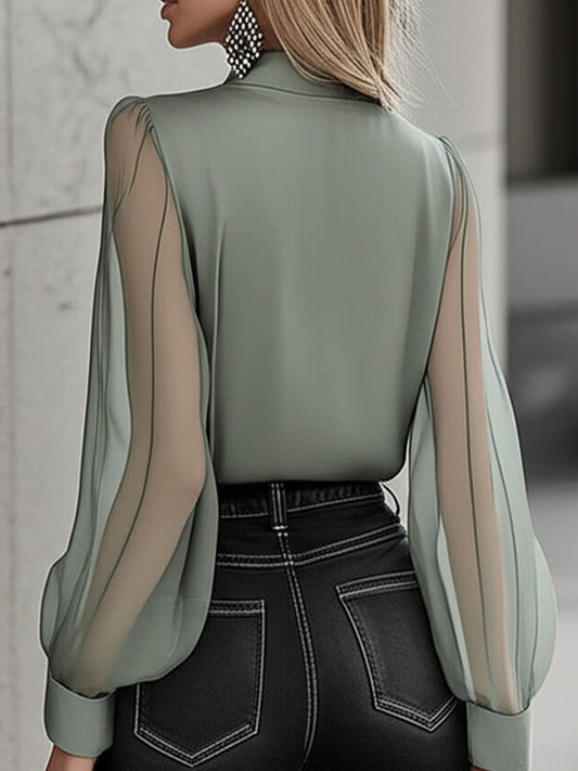 Camicia verde salvia con maniche trasparenti – dettaglio 2