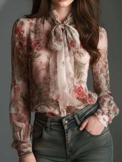 Camicetta in chiffon rosa cipria a fiori – dettaglio 5