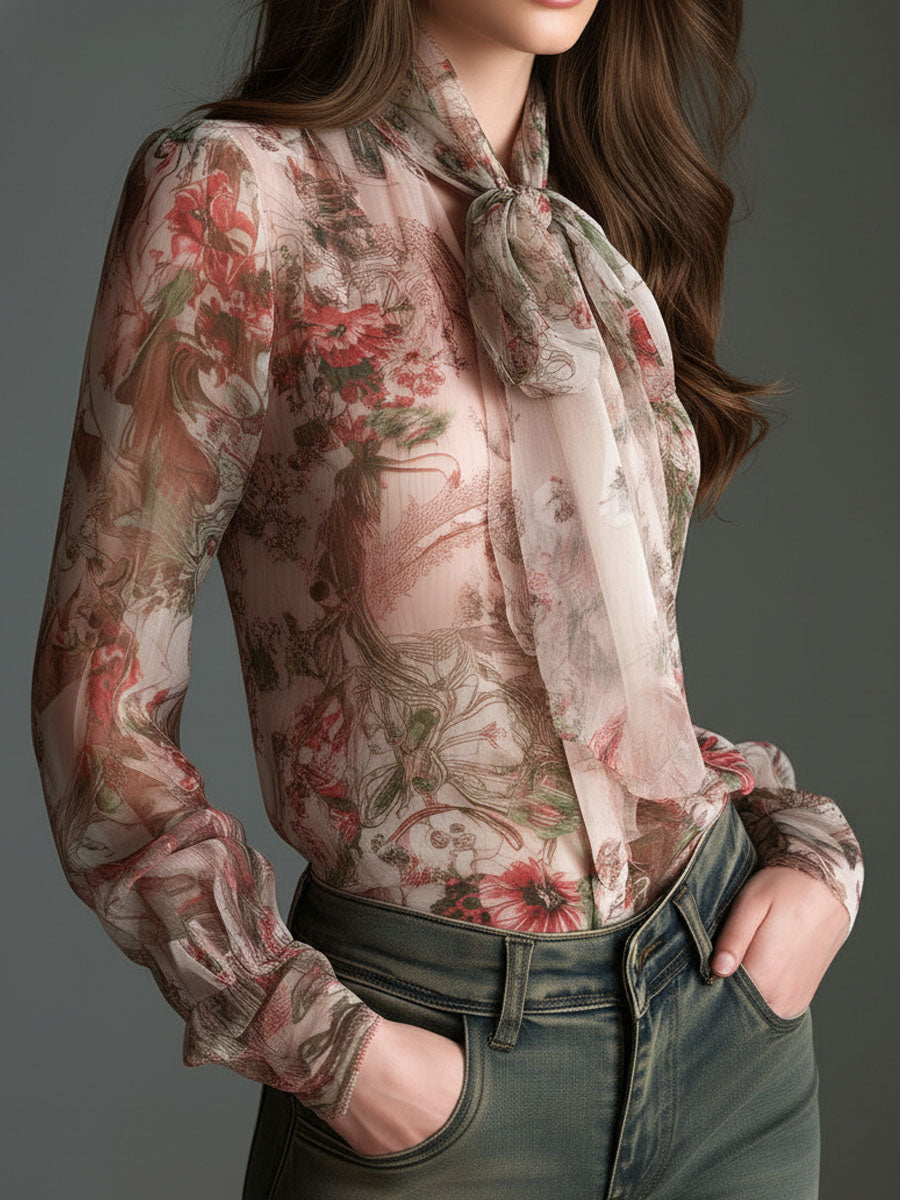 Camicetta in chiffon rosa cipria a fiori – dettaglio 4
