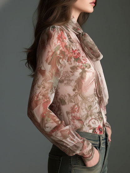Camicetta in chiffon rosa cipria a fiori – dettaglio 3