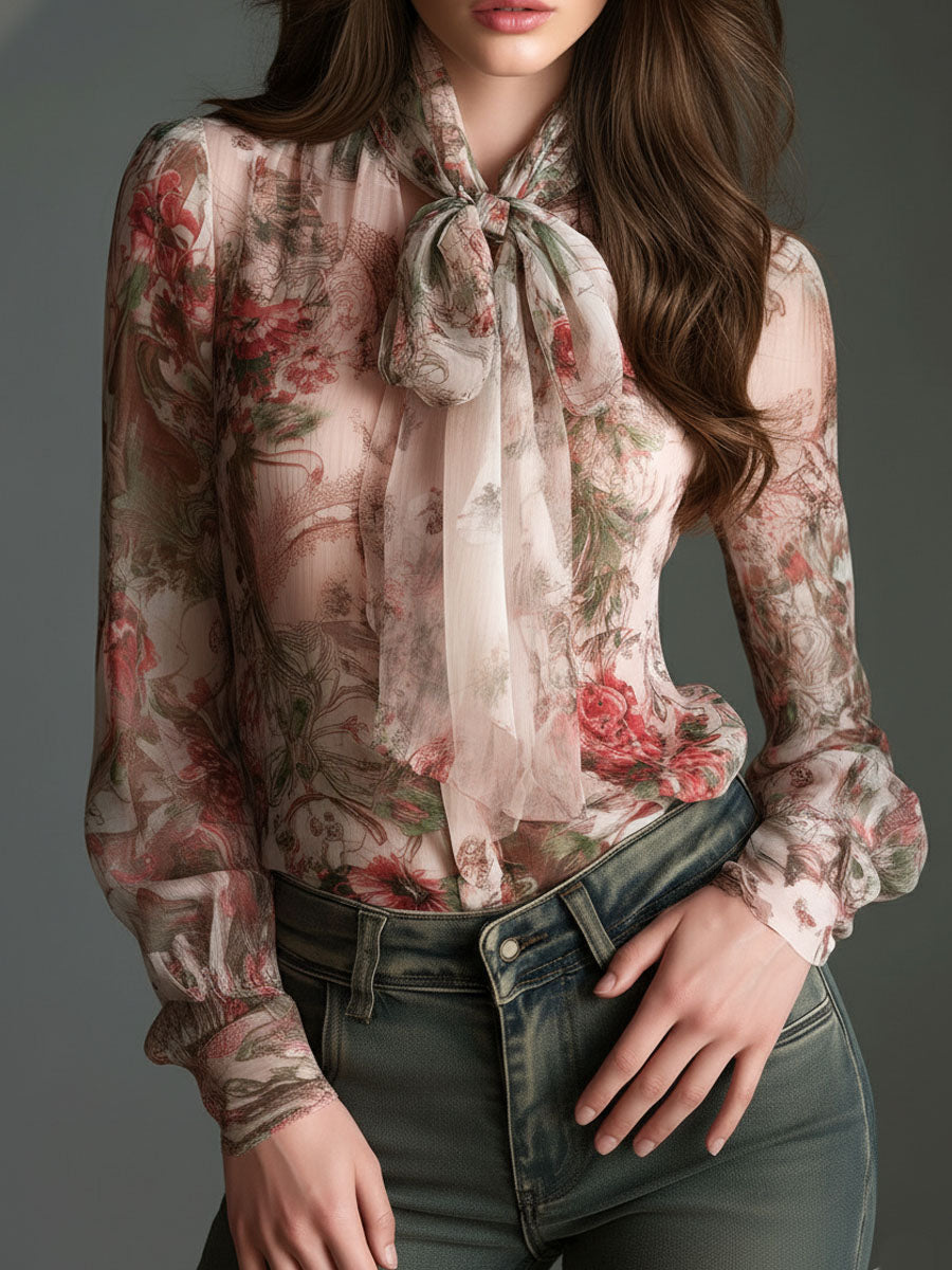 Camicetta in chiffon rosa cipria a fiori – dettaglio 6
