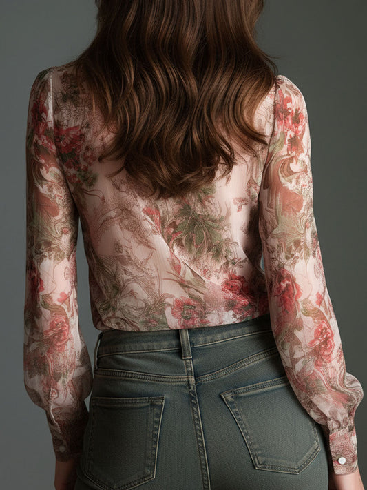 Camicetta in chiffon rosa cipria a fiori – dettaglio 2