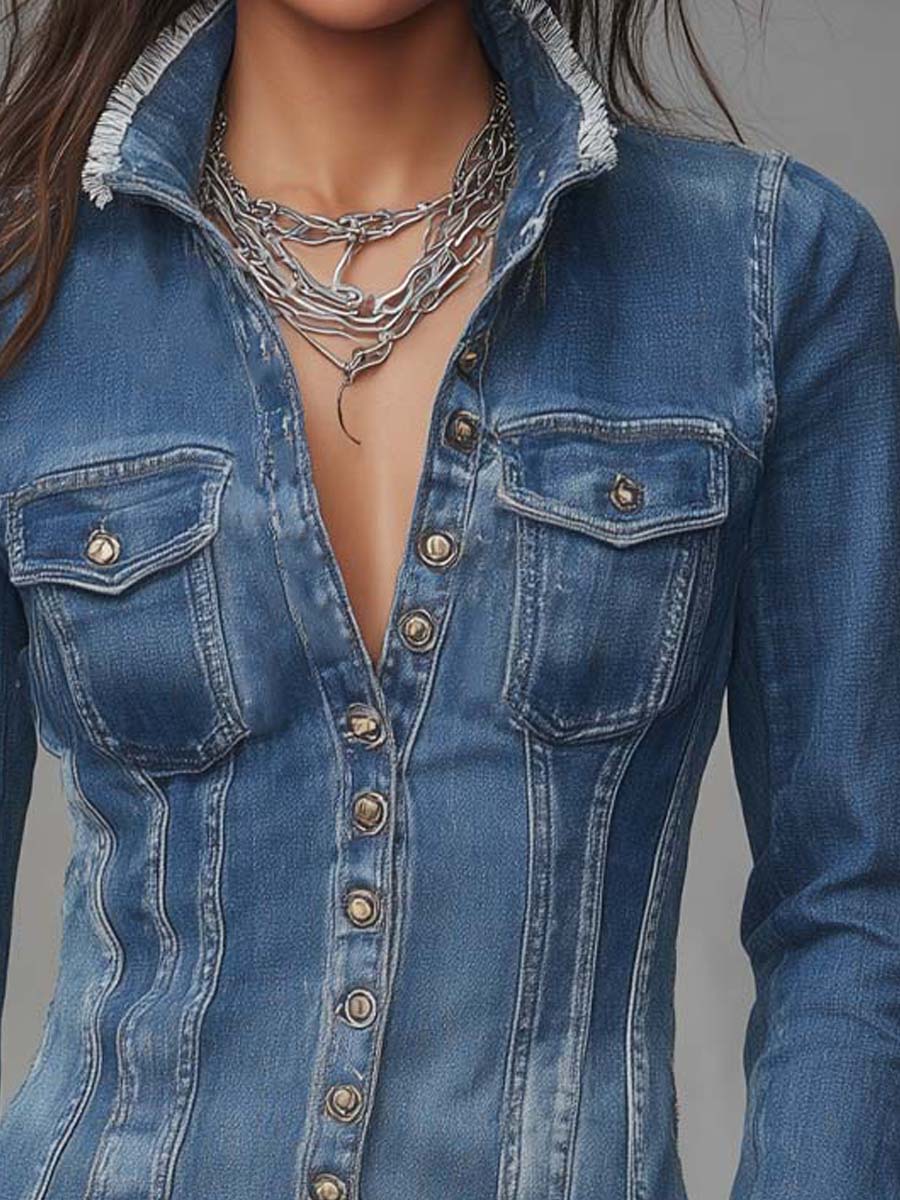 Giacca camicia in denim blu – vista 5