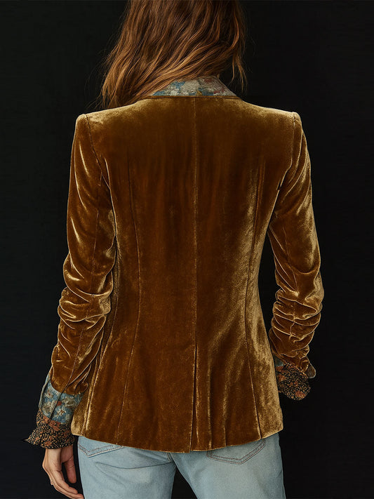Blazer in velluto marrone floreale – dettaglio
