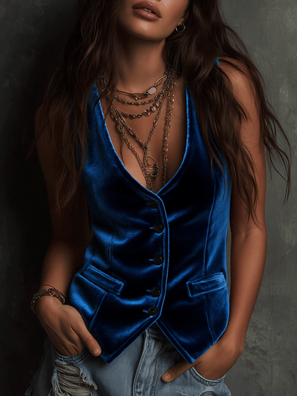 Gilet in velluto blu – vista frontale