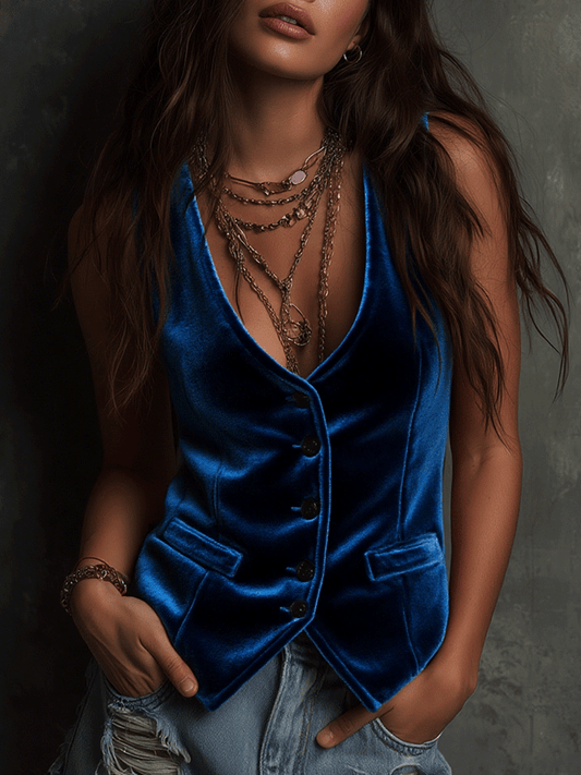 Gilet in velluto blu – vista frontale