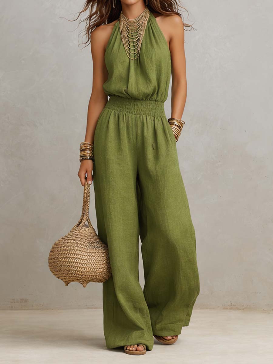 Tuta halter in cotone e lino – dettaglio