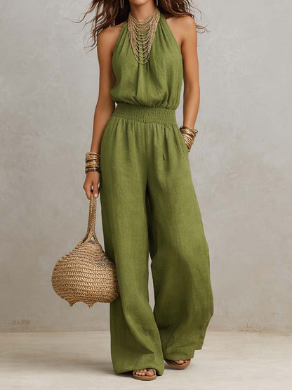 Tuta halter in cotone e lino – dettaglio