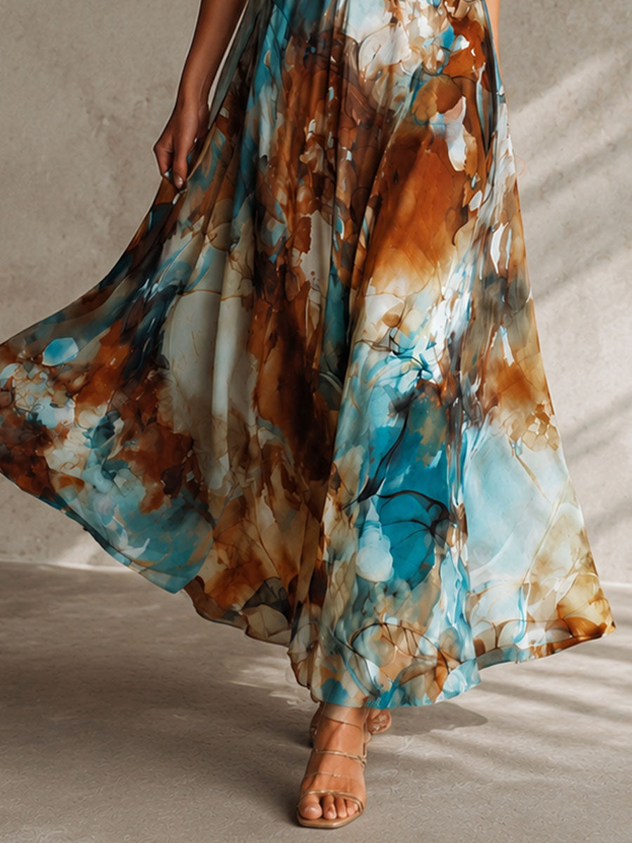 Vestito lungo ambra acquerello – particolare