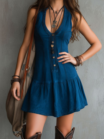 Vestito mini indaco boho – dettaglio