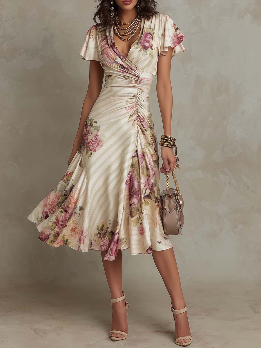 Vestito midi avorio floreale – vista frontale