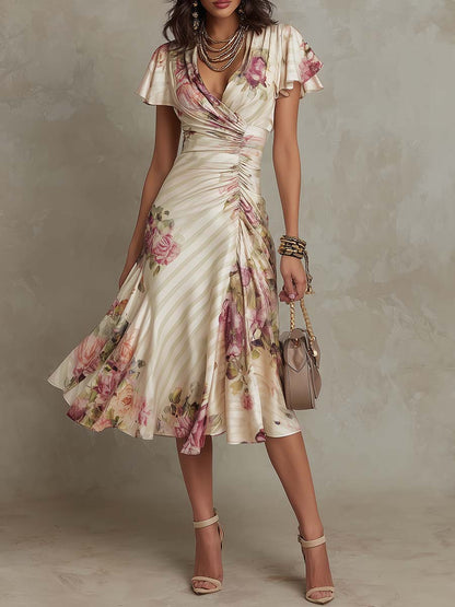 Vestito midi avorio floreale – vista frontale