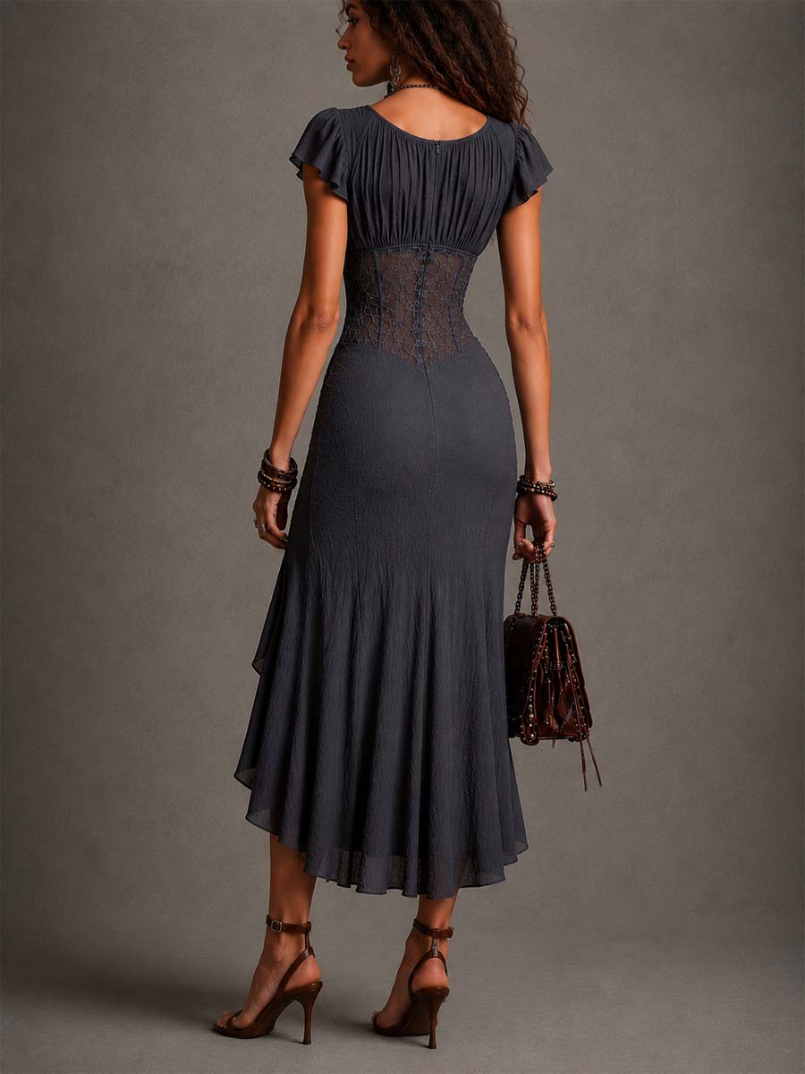 Abito midi grigio scuro stile corsetto – dettaglio 6