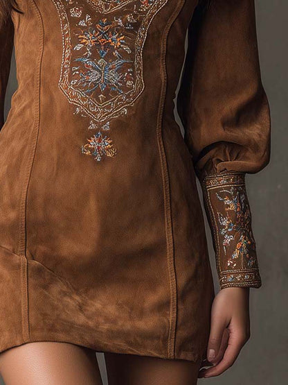 Vestito mini in camoscio caramello – vista posteriore
