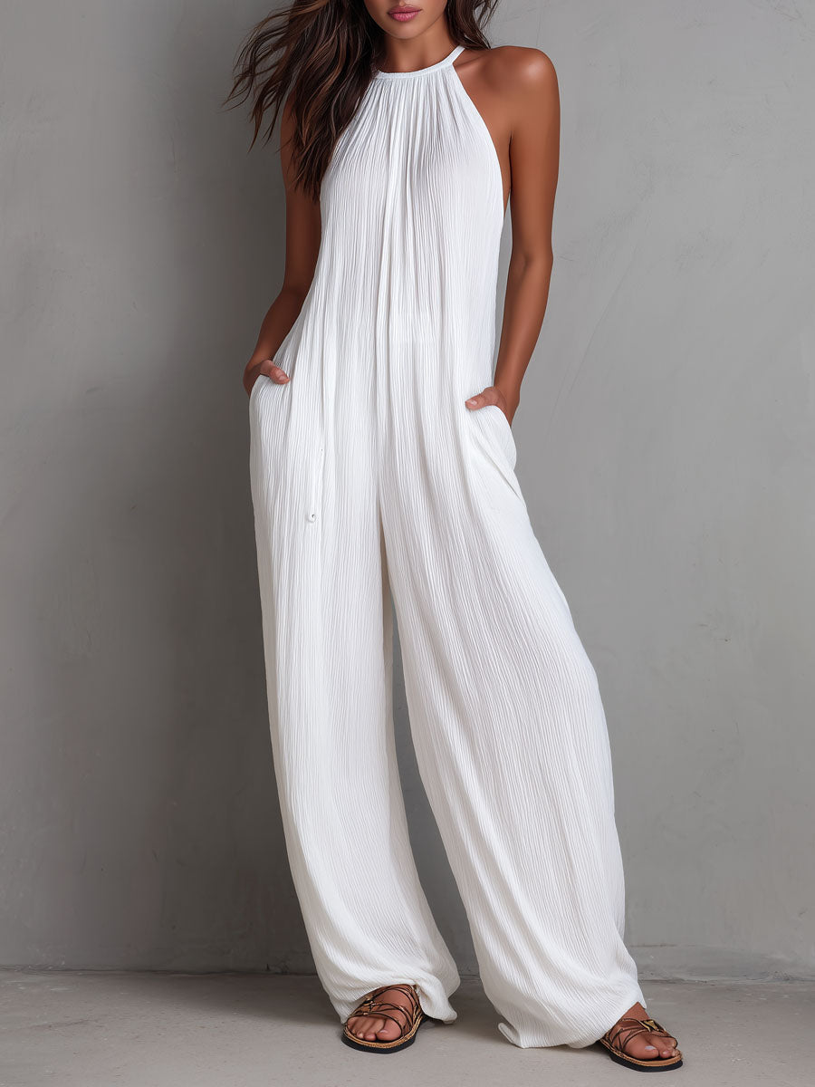 Tuta resort halter plissé – vista frontale