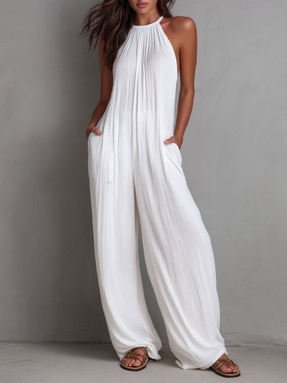 Tuta resort halter plissé – vista frontale