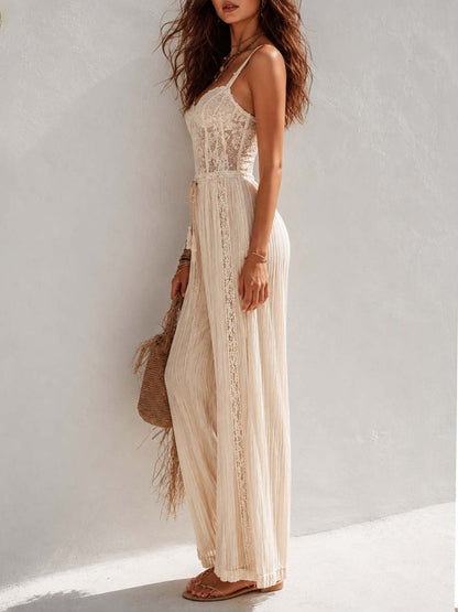 Jumpsuit boho crema con corpetto in pizzo – dettaglio 5