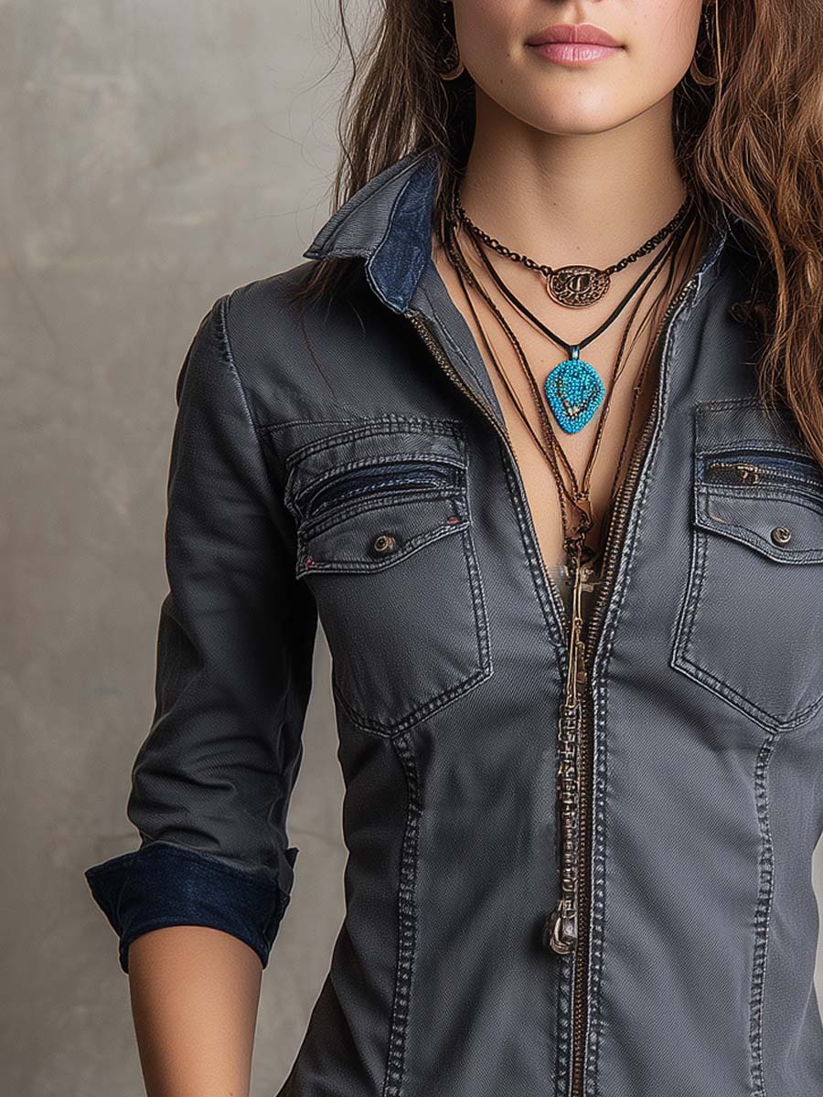 Camicia in denim blu lavato vintage – vista laterale
