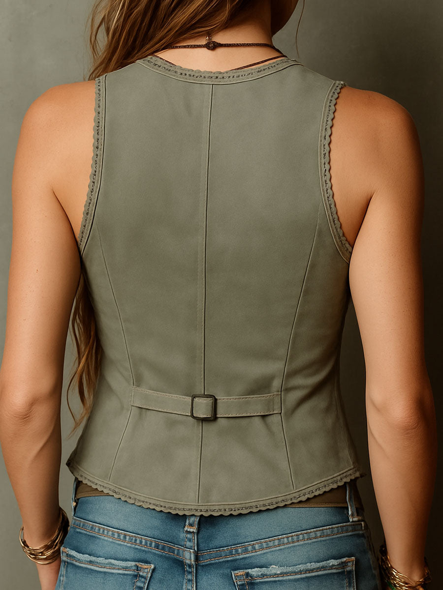 Gilet corsetto boho oliva – dettaglio 3