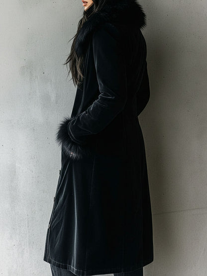 Cappotto lungo in velluto nero – look completo