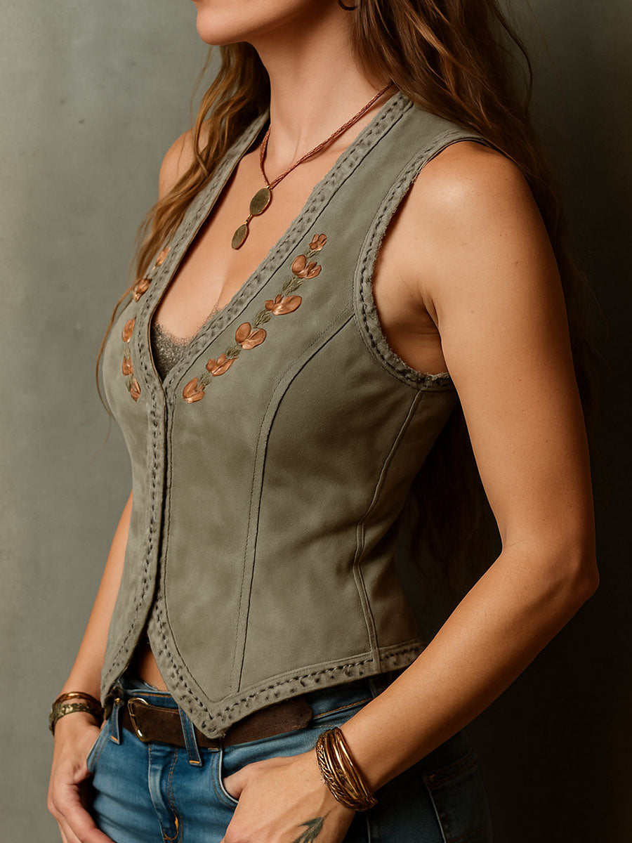 Gilet corsetto boho oliva – dettaglio 2