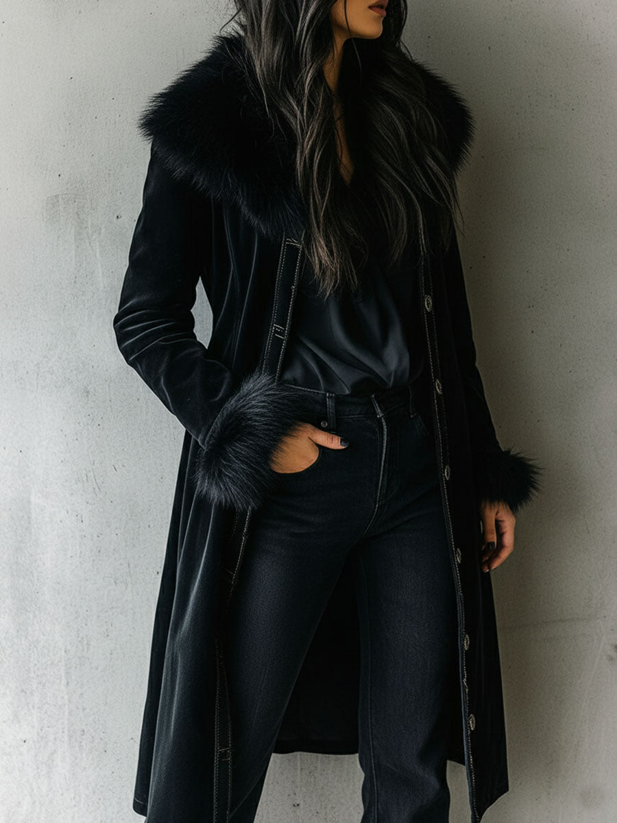 Cappotto lungo in velluto nero – dettaglio