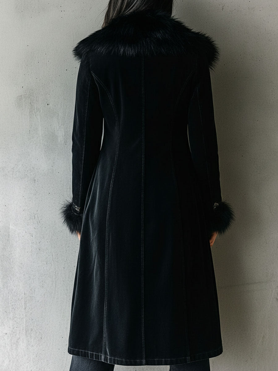 Cappotto lungo in velluto nero – vista posteriore