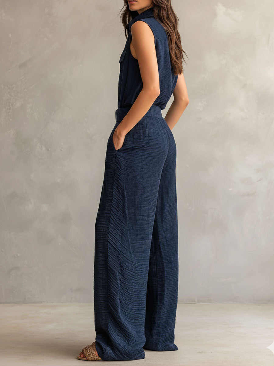 Tuta utility boho con cintura – vista frontale
