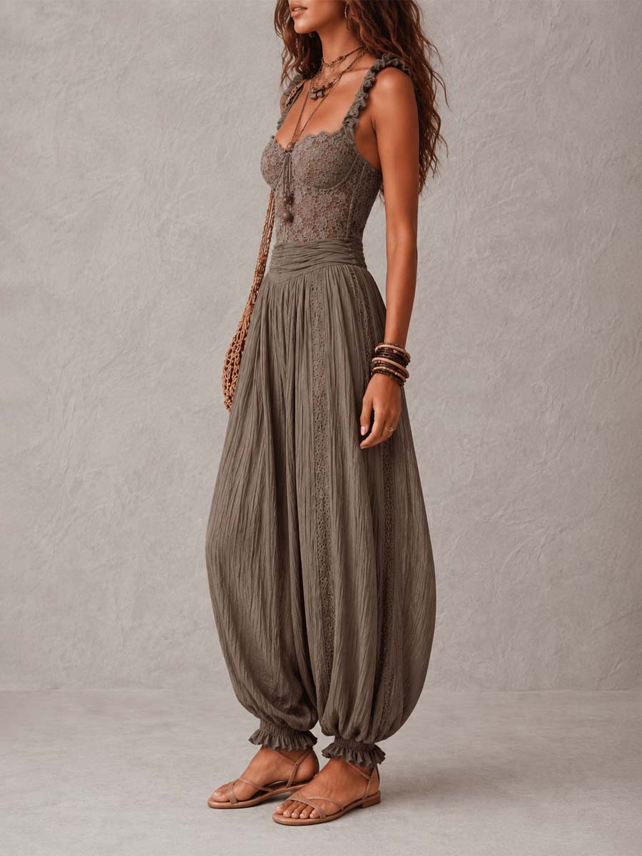 Coordinato boho tortora in pizzo – dettaglio