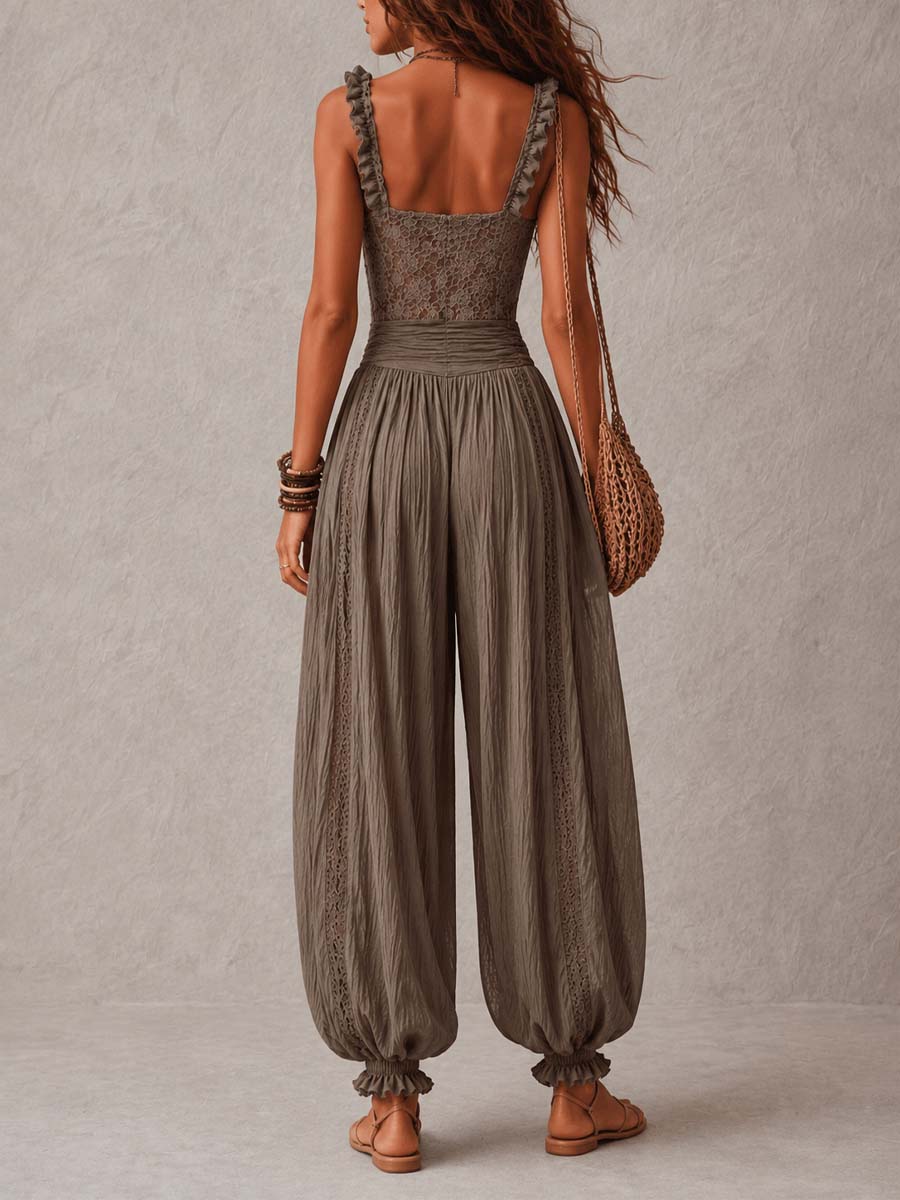 Coordinato boho tortora in pizzo – vista laterale