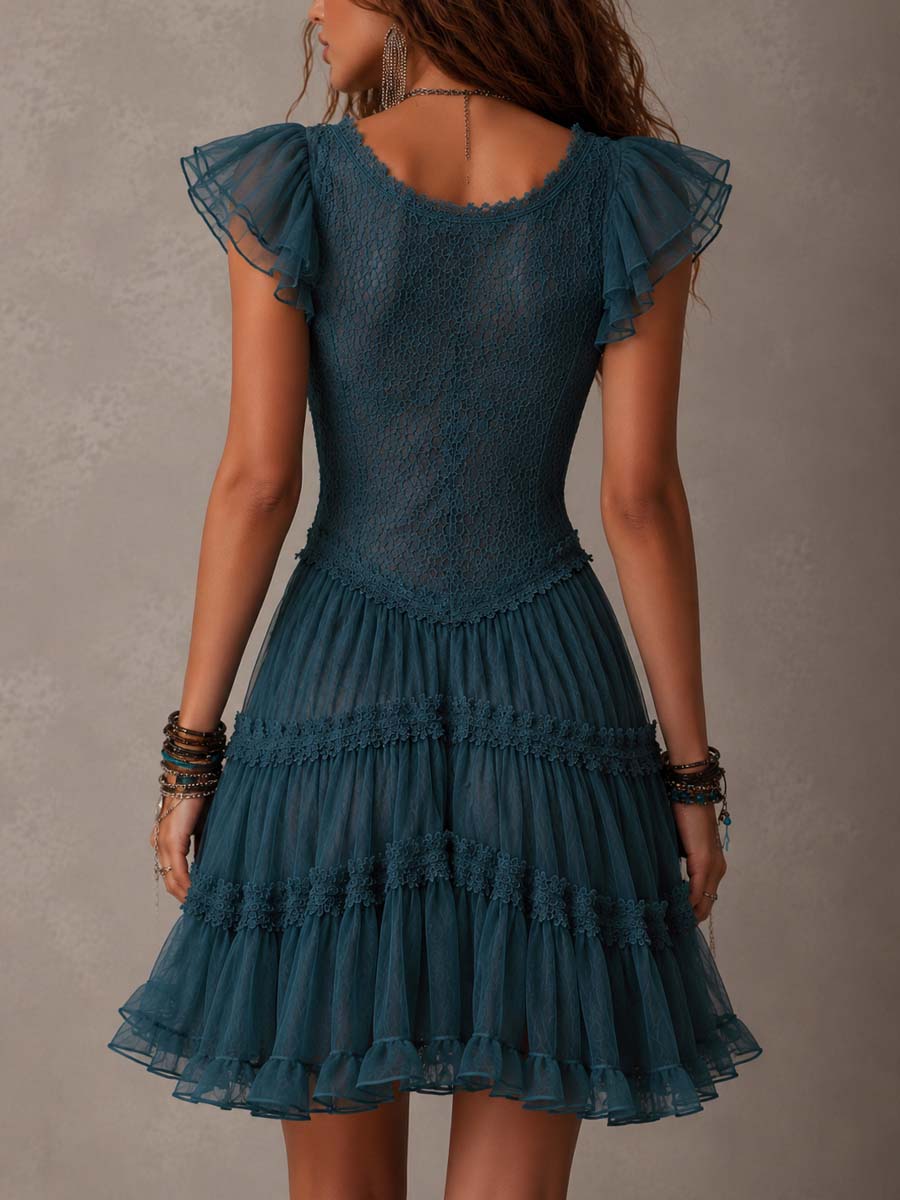 Vestito mini blu navy pizzo e chiffon – dettaglio