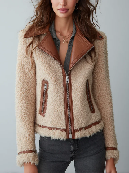 Giacca in shearling beige – vista frontale