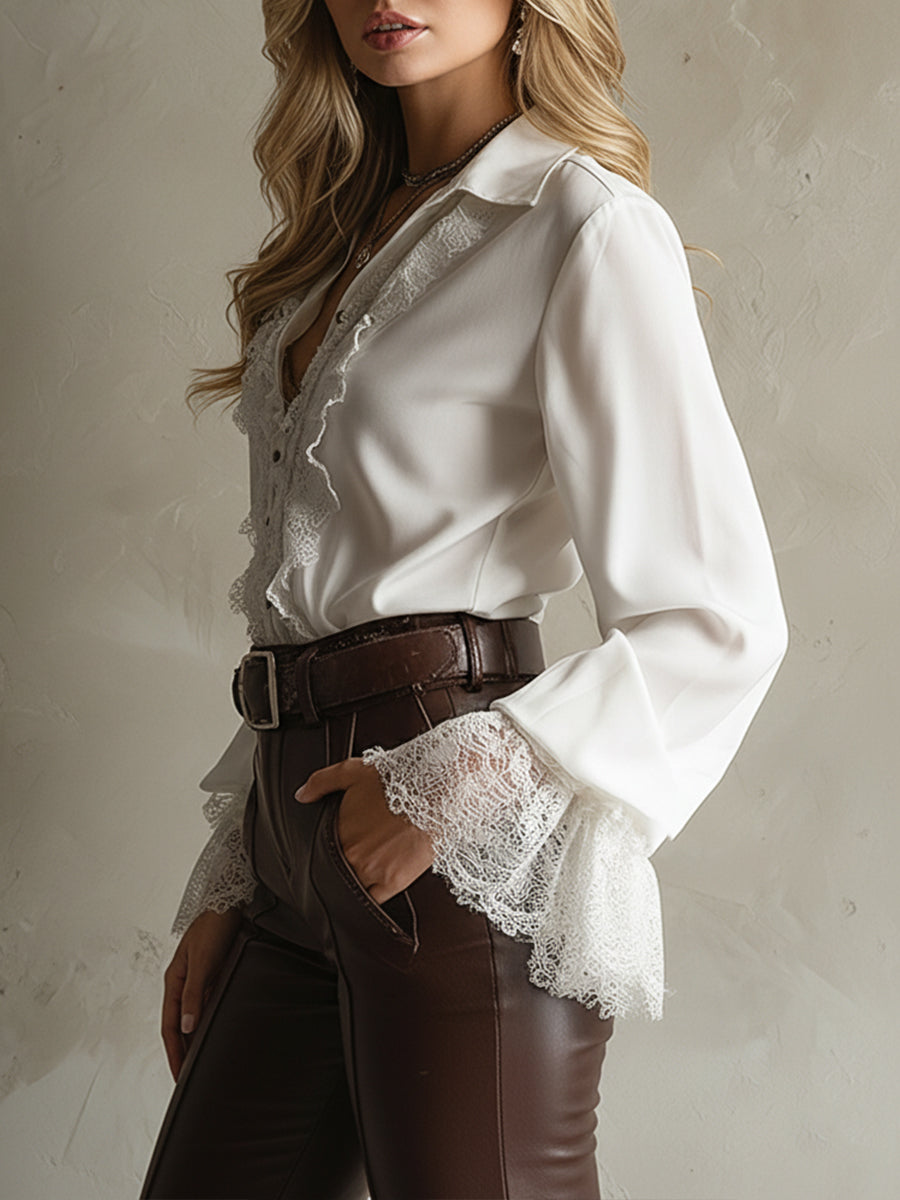 Blusa bianca con pizzo e maniche a campana – dettaglio 3