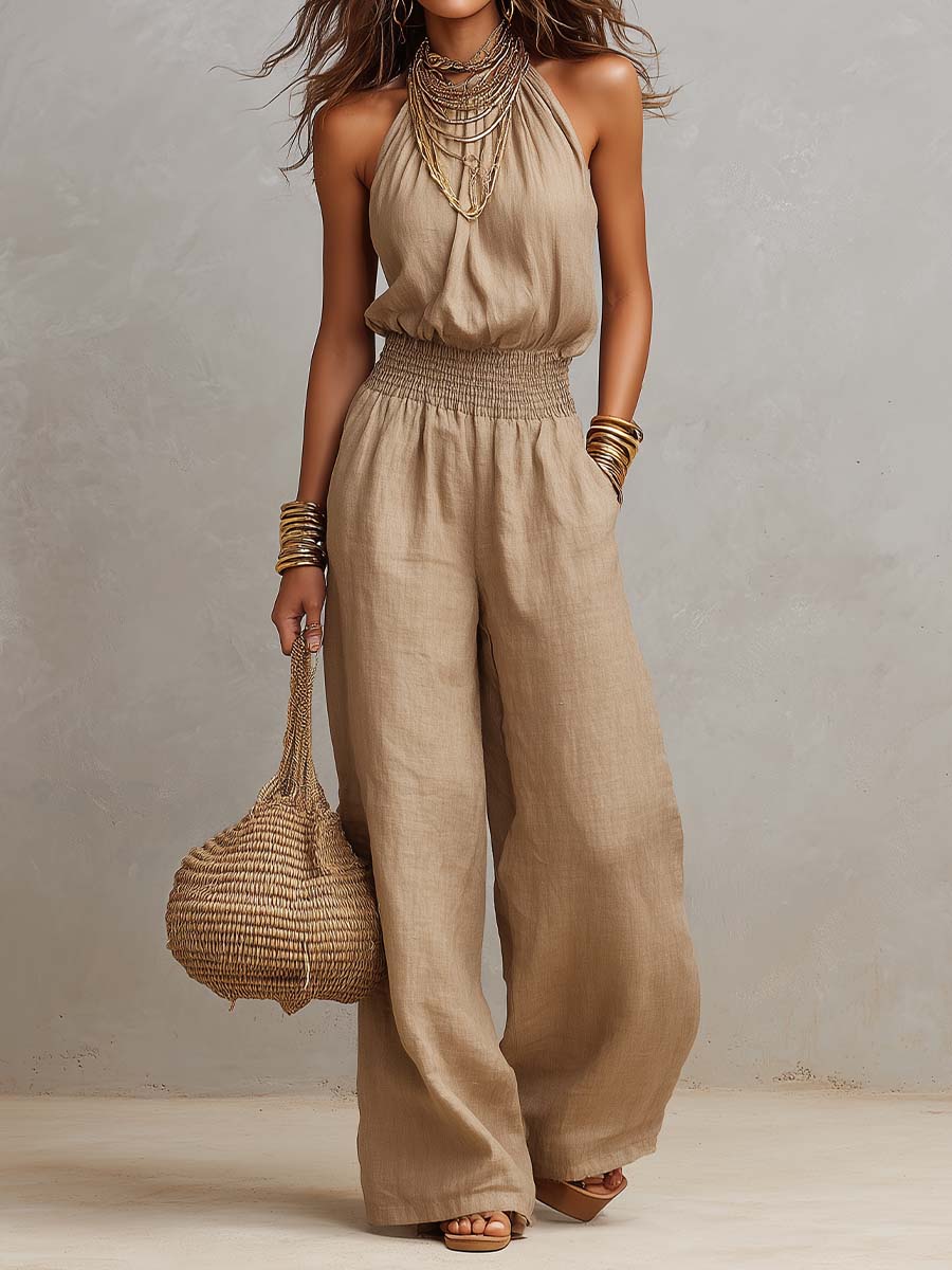 Tuta halter in cotone e lino – look completo