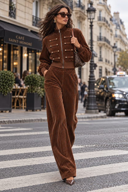 Completo boho in velluto a coste marrone – look completo