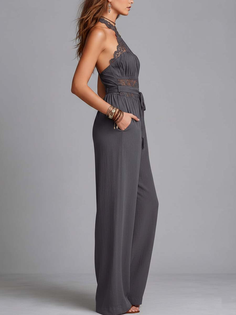 Tuta halter grigio antracite in pizzo – dettaglio