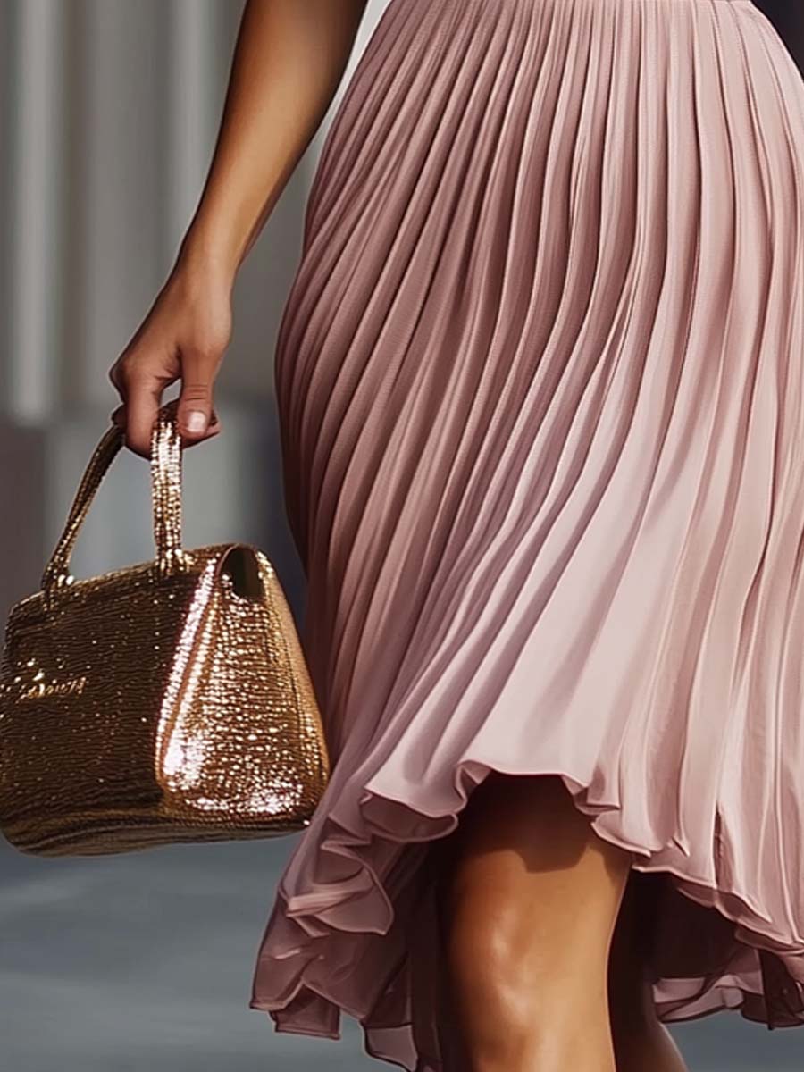 Vestito midi rosa plissé – dettaglio 5
