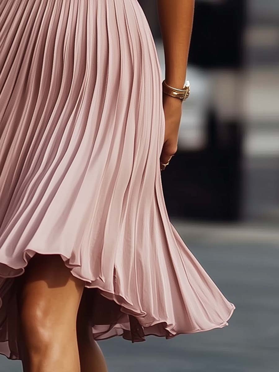 Vestito midi rosa plissé – dettaglio 6