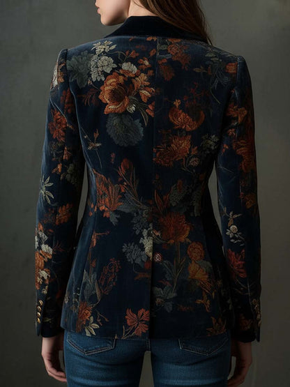 Blazer in velluto blu con stampa floreale – dettaglio 4